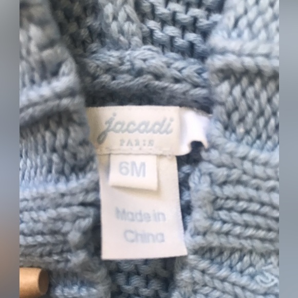 Jacadi Baby Blue Hooded Cotton Unisex Sweater - Size 6 Months - Picture 3 of 10